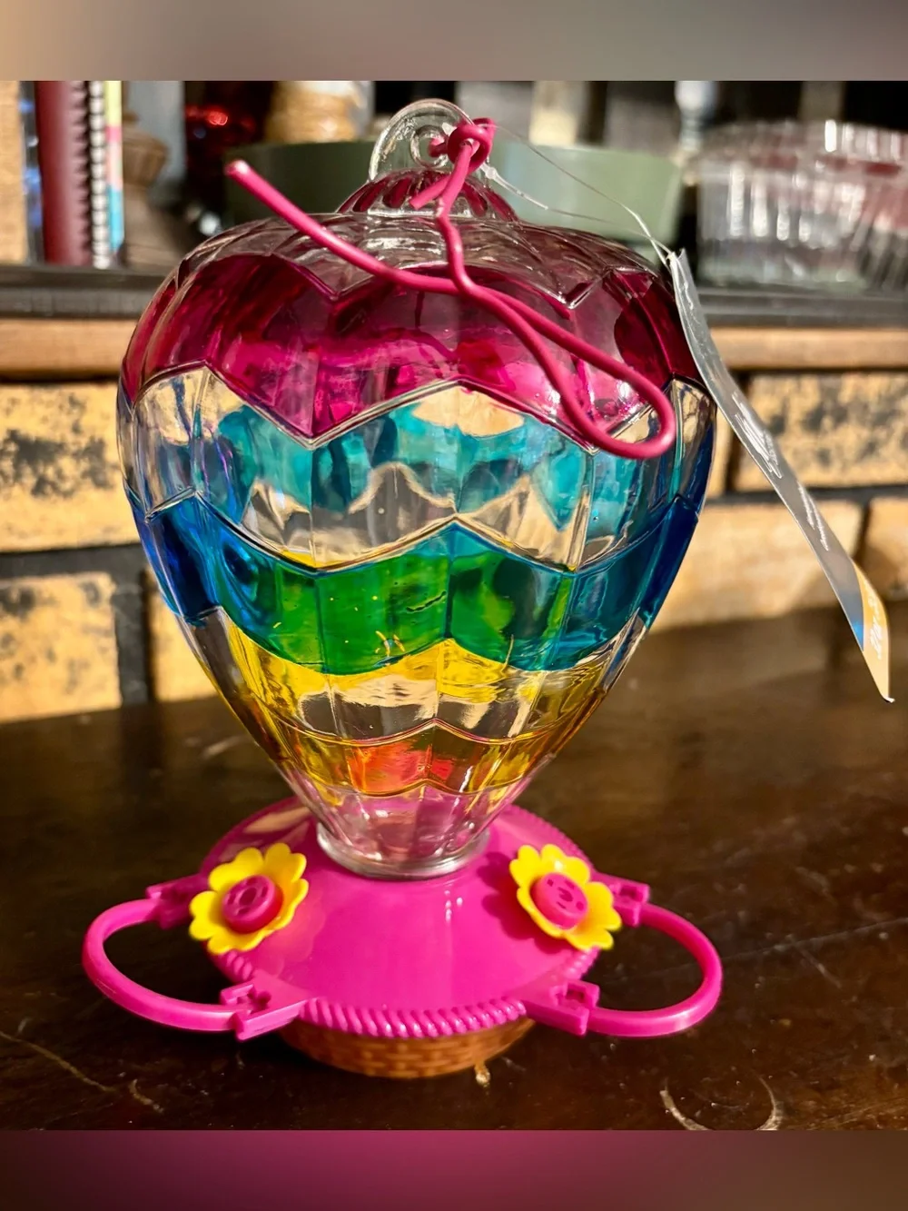 NWT Multicolor Glass Hot Air Balloon•Hummingbird Feeder•32 ounces
